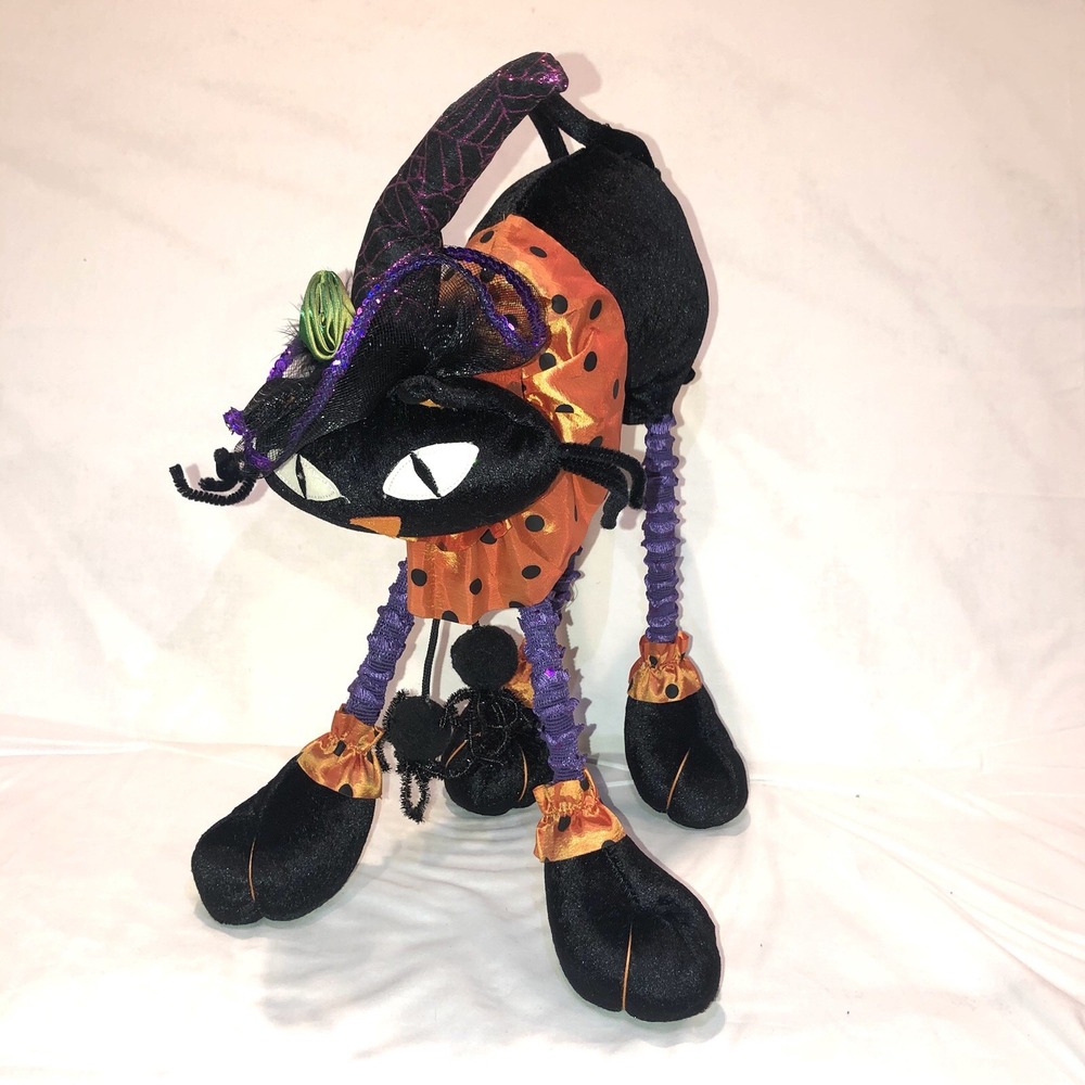 HALLOWEEN Pier 1 Black Cat Dangling Spiders Beanbag weighted feet Witch Hat - Picture 4 of 10